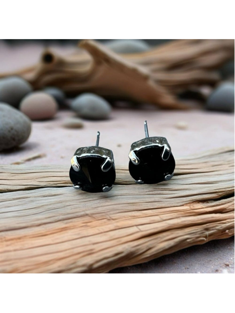 Handcrafted petite stud earrings with Swarovski crystal jet black