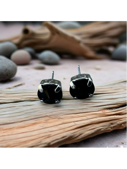 Handcrafted petite stud earrings with Swarovski crystal jet black