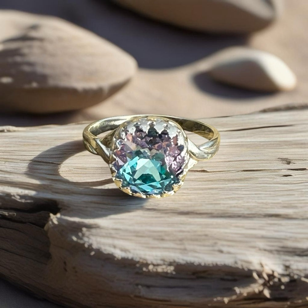 Handcrafted sparkly ring made with light vitrail Swarovski crystal size 9