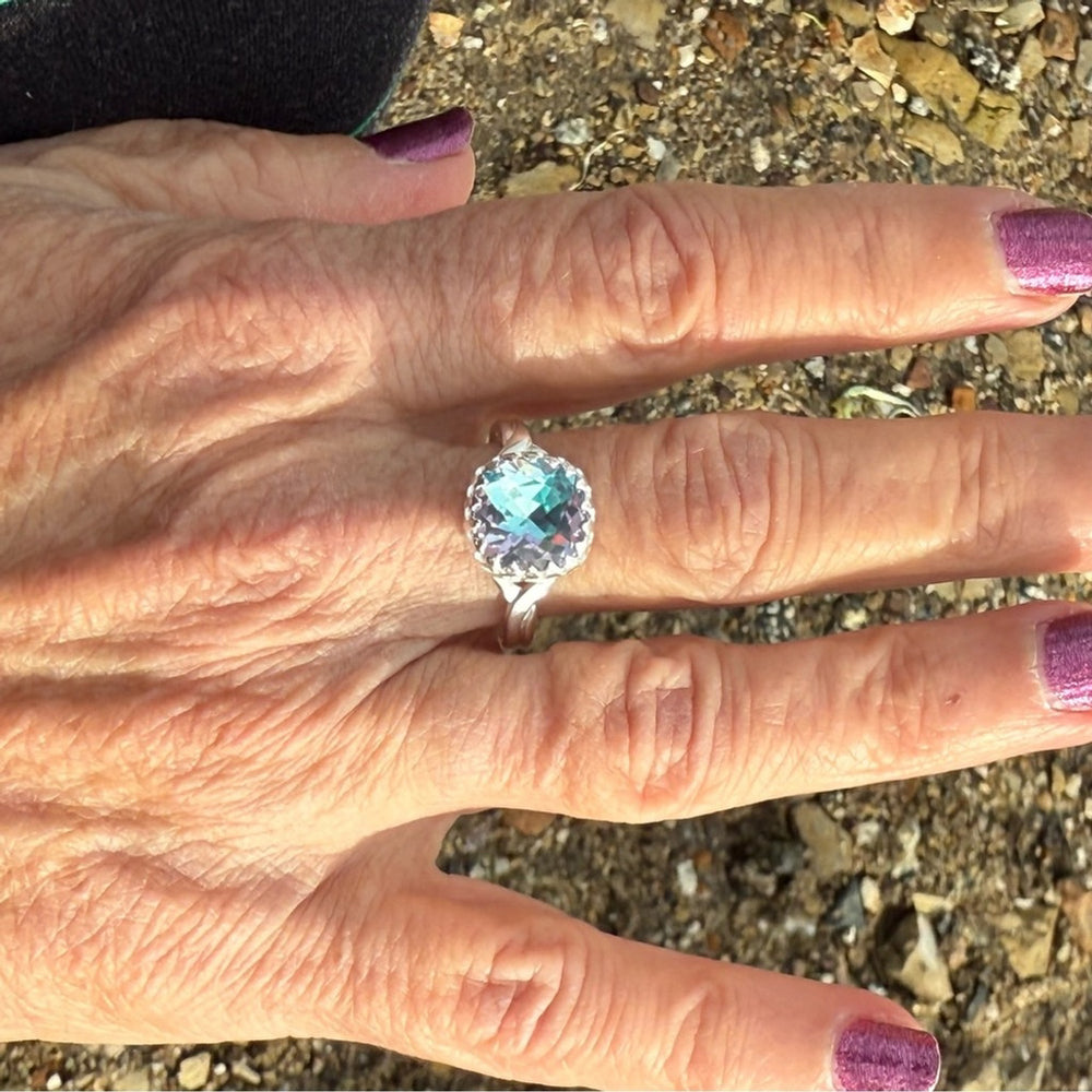 Handcrafted sparkly ring made with light vitrail Swarovski crystal size 9