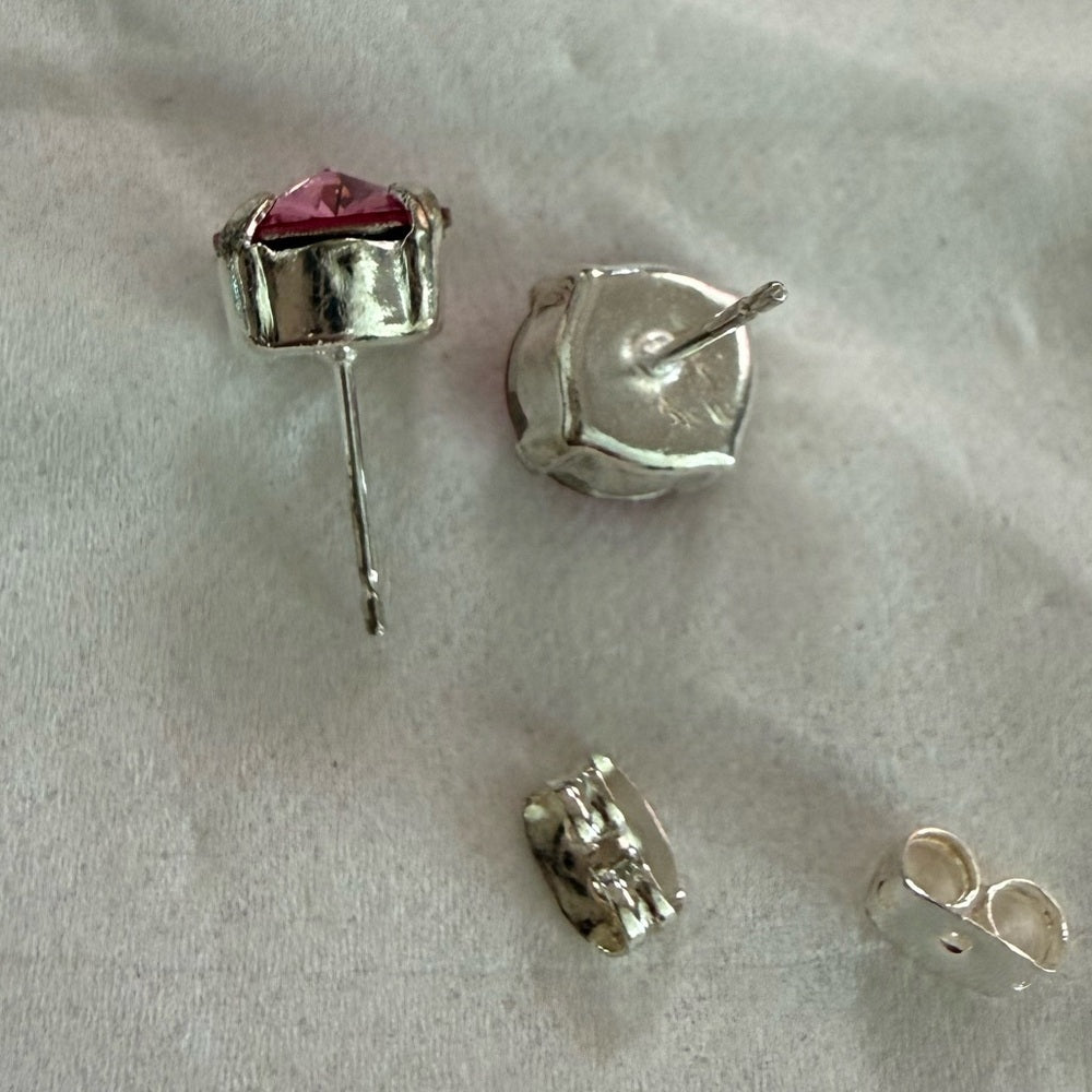 Handcrafted petite stud earrings with sparkly pink Swarovski crystals