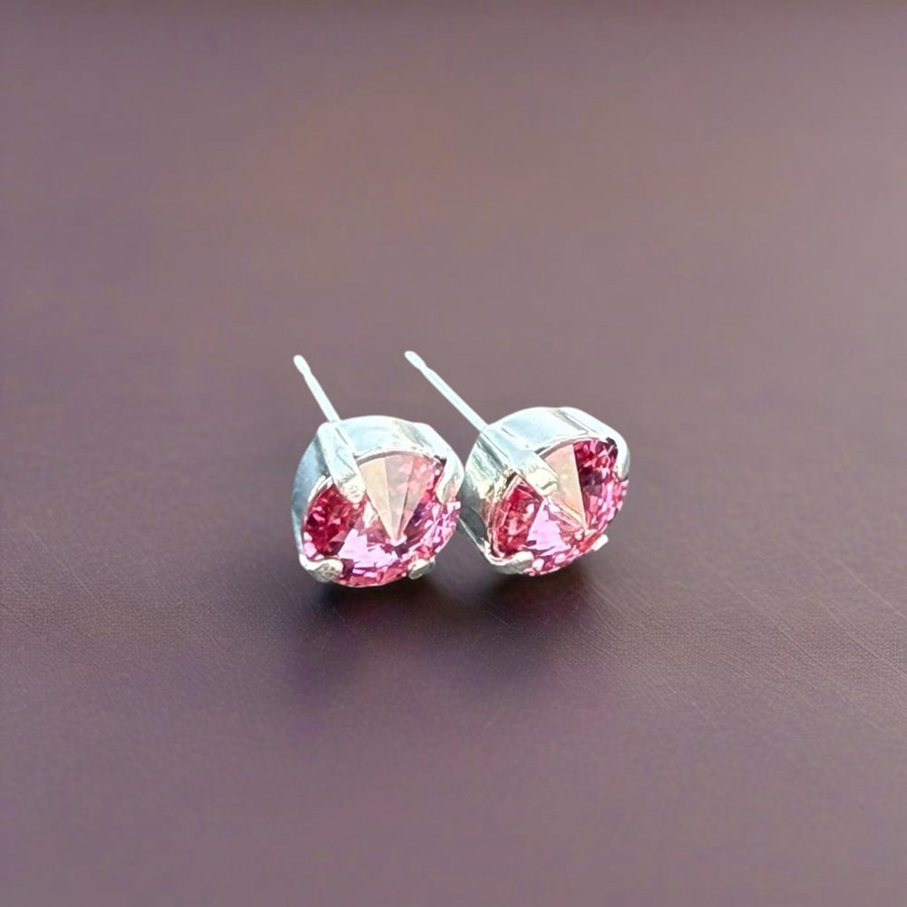 Handcrafted petite stud earrings with sparkly pink Swarovski crystals