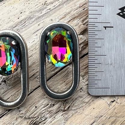 Handcrafted post antique silver earrings with medium vitrail crystal