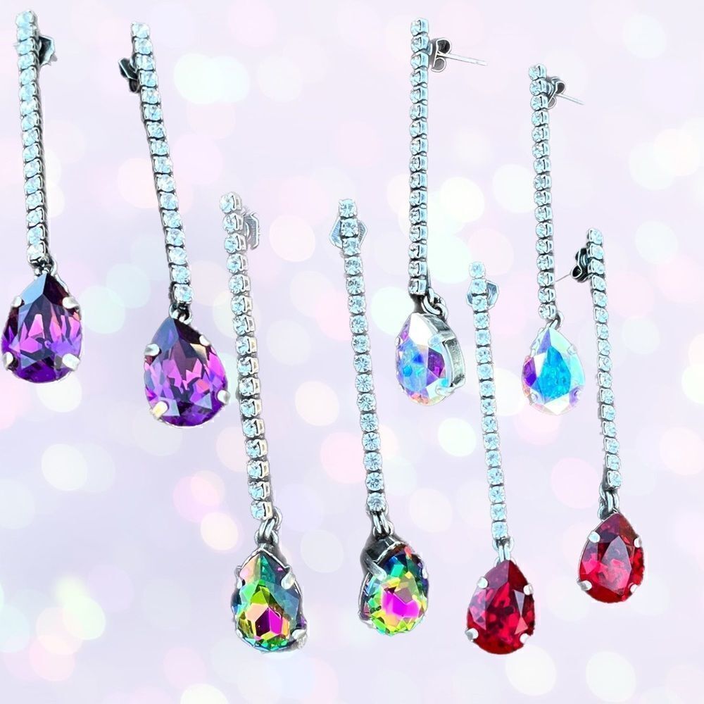 Handcrafted post earrings with red and clear Swarovski crystal