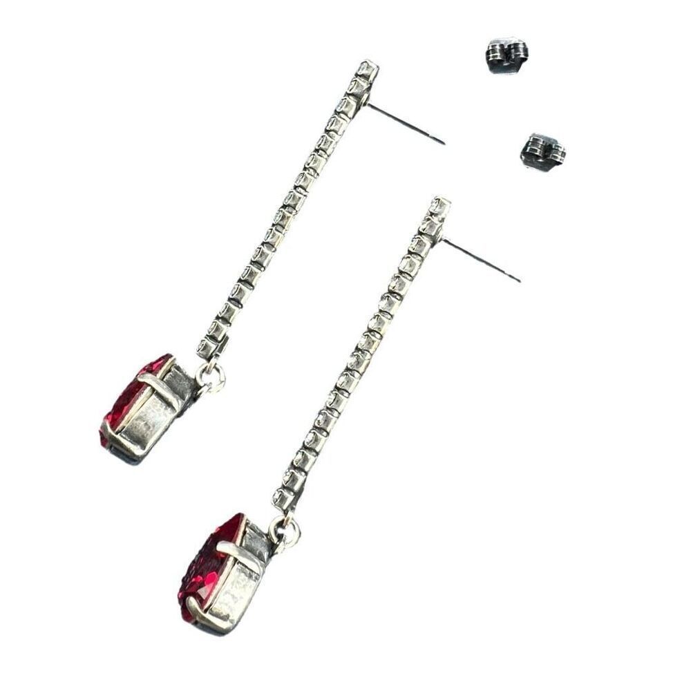 Handcrafted post earrings with red and clear Swarovski crystal
