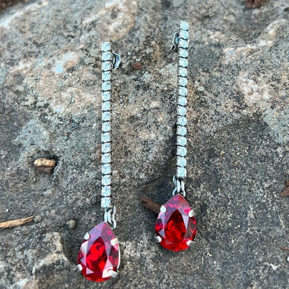 Handcrafted post earrings with red and clear Swarovski crystal
