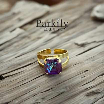Handcrafted ring made with burgundy delite Swarovski crystal adjustable fit