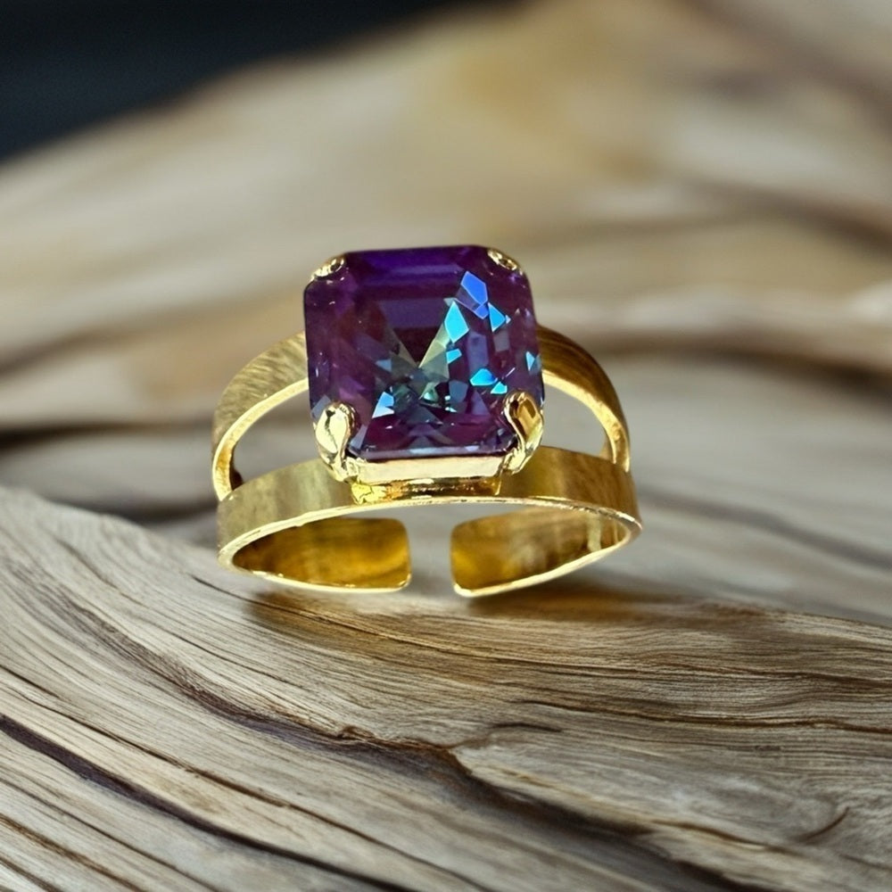 Handcrafted ring made with burgundy delite Swarovski crystal adjustable fit