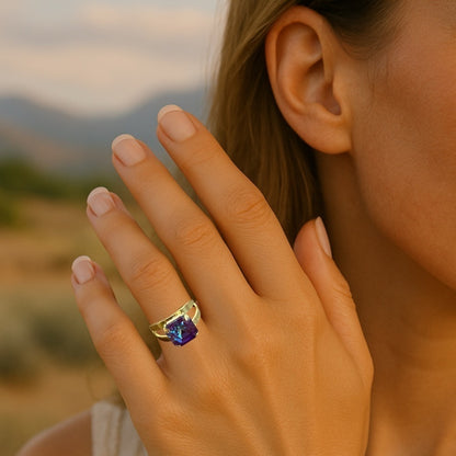 Handcrafted ring made with burgundy delite Swarovski crystal adjustable fit