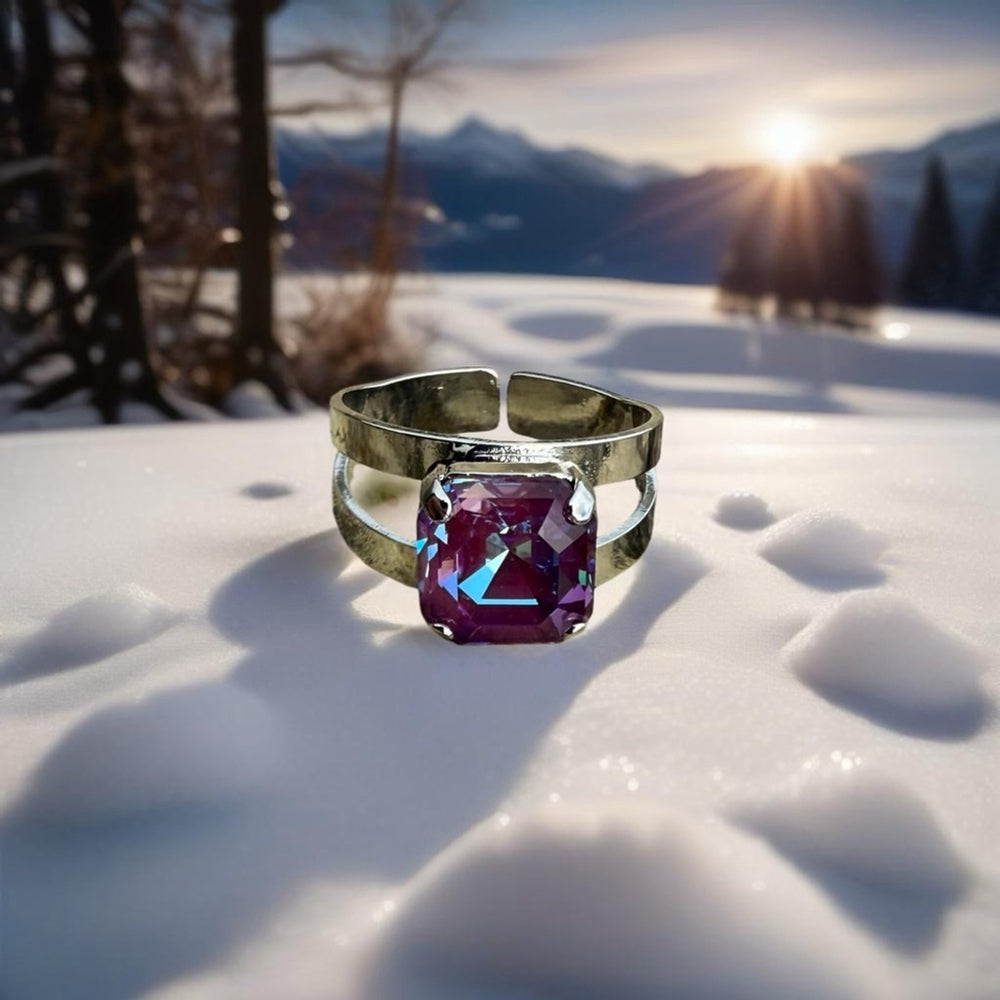 Handcrafted sparkly ring made with burgundy delite Swarovski crystal adjustable