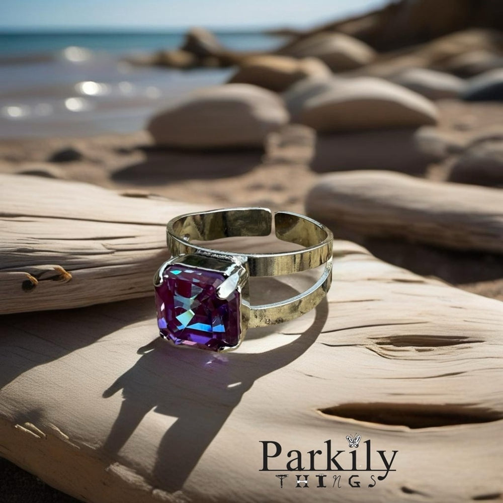 Handcrafted sparkly ring made with burgundy delite Swarovski crystal adjustable