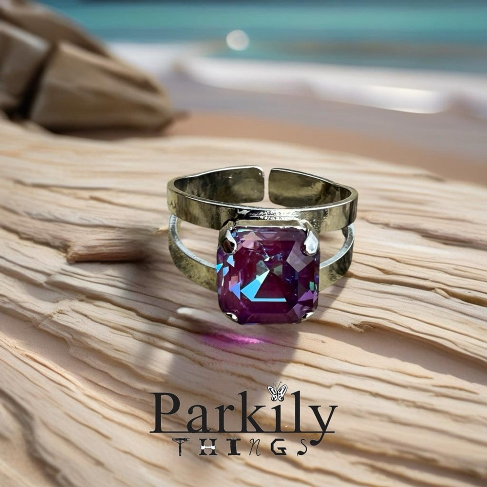Handcrafted sparkly ring made with burgundy delite Swarovski crystal adjustable