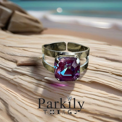Handcrafted sparkly ring made with burgundy delite Swarovski crystal adjustable