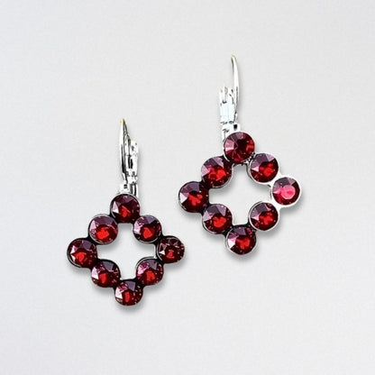 Handcrafted Swarovski Crystal Drop Earrings Lightweight Red/Silver Women's NWT