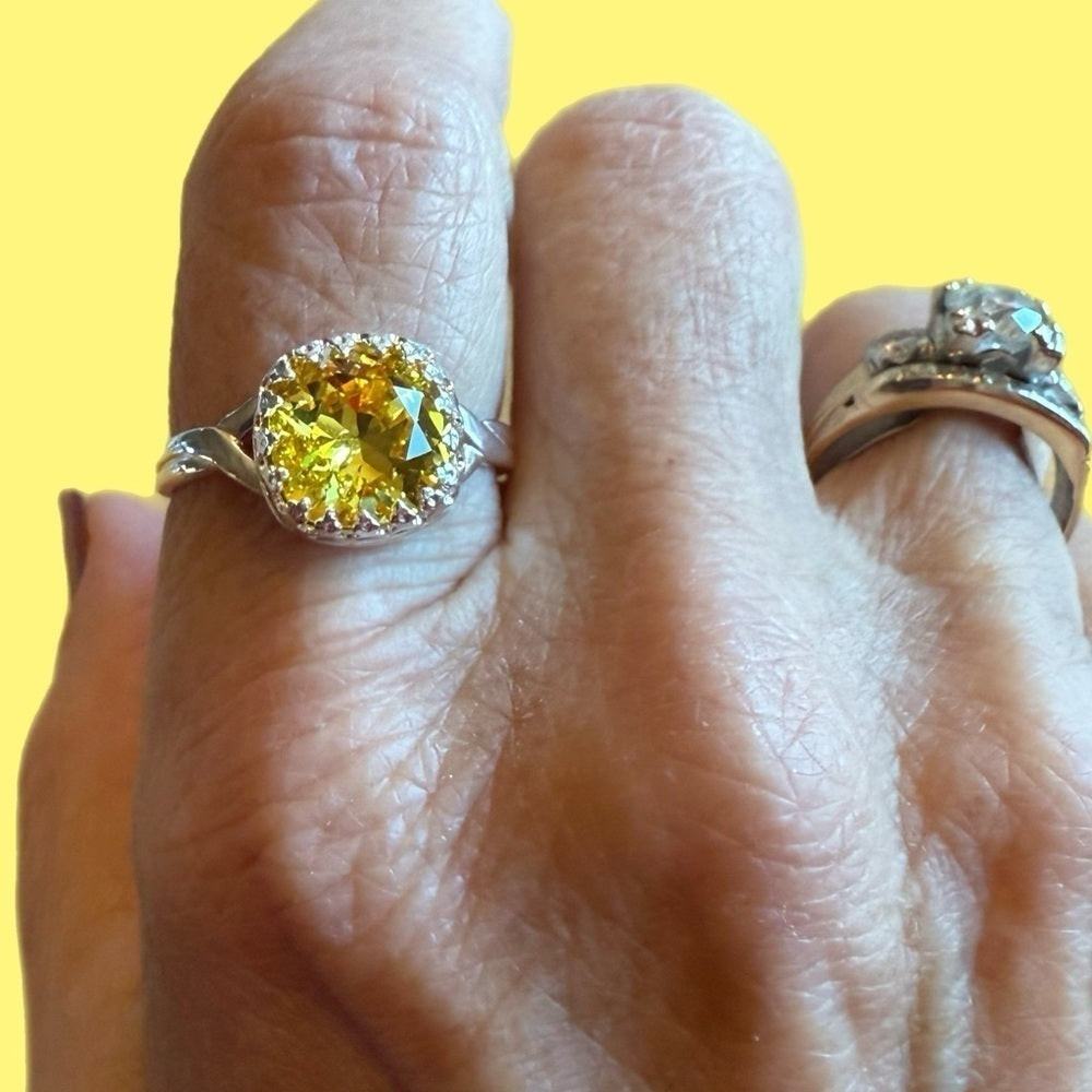 Handcrafted sparkly ring made with light topaz (yellow) Swarovski crystal