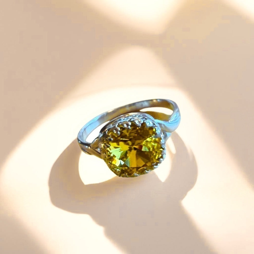 Handcrafted sparkly ring made with light topaz (yellow) Swarovski crystal