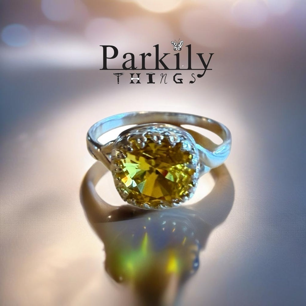 Handcrafted sparkly ring made with light topaz (yellow) Swarovski crystal
