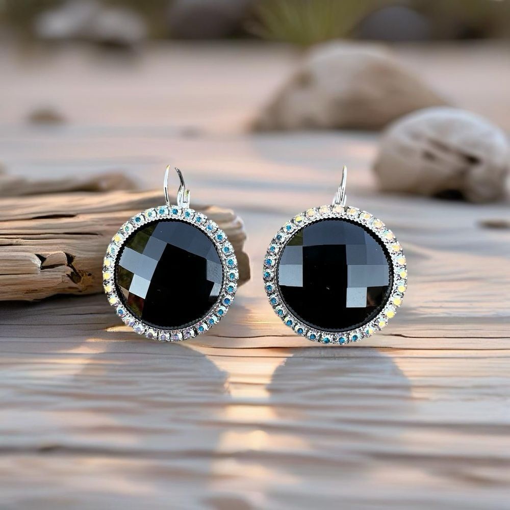 Handcrafted earrings with jet black Swarovski crystal