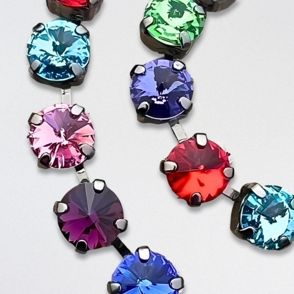 Handcrafted Swarovski Rivoli Crystal Necklace Cup Chain Gunmetal Multicolor NWT