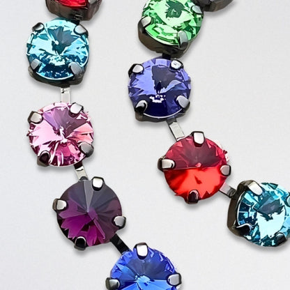 Handcrafted Swarovski Rivoli Crystal Necklace Cup Chain Gunmetal Multicolor NWT