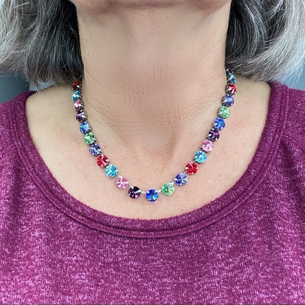 Handcrafted Swarovski Rivoli Crystal Necklace Cup Chain Gunmetal Multicolor NWT