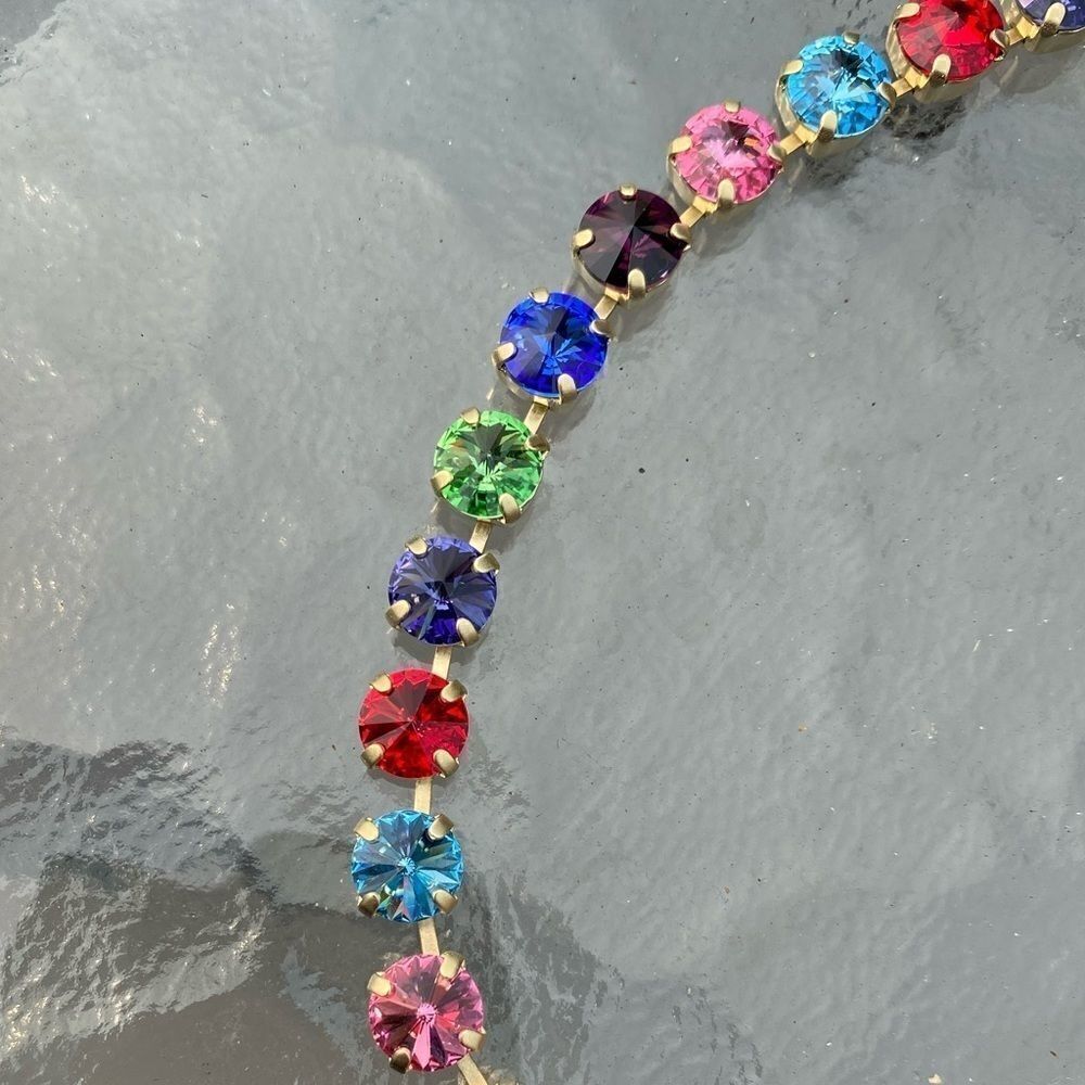 Handcrafted Swarovski Rivoli Crystal Necklace Cup Chain Gunmetal Multicolor NWT