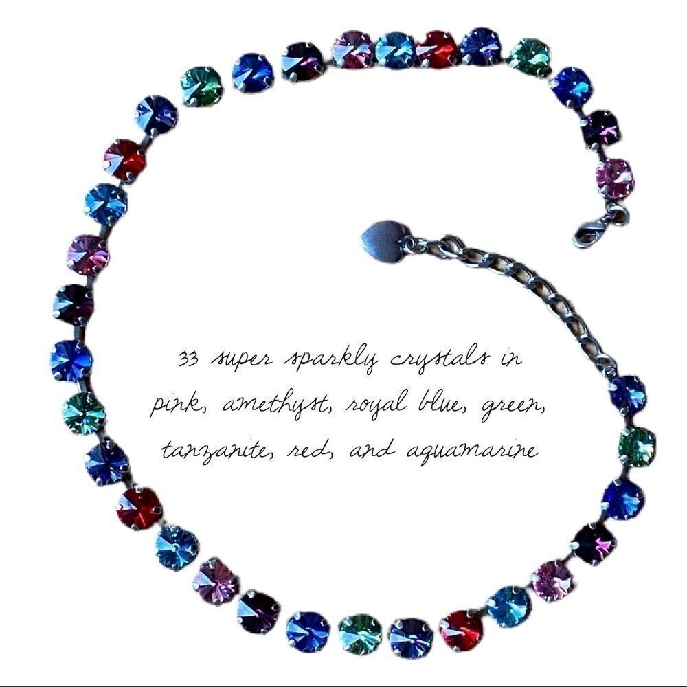 Handcrafted Swarovski Rivoli Crystal Necklace Cup Chain Gunmetal Multicolor NWT