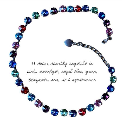 Handcrafted Swarovski Rivoli Crystal Necklace Cup Chain Gunmetal Multicolor NWT