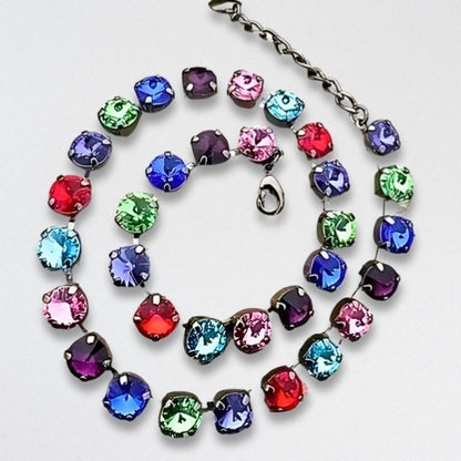 Handcrafted Swarovski Rivoli Crystal Necklace Cup Chain Gunmetal Multicolor NWT