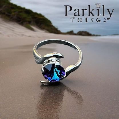 Sparkly ring made with blue/purple Swarovski crystal size 7.5