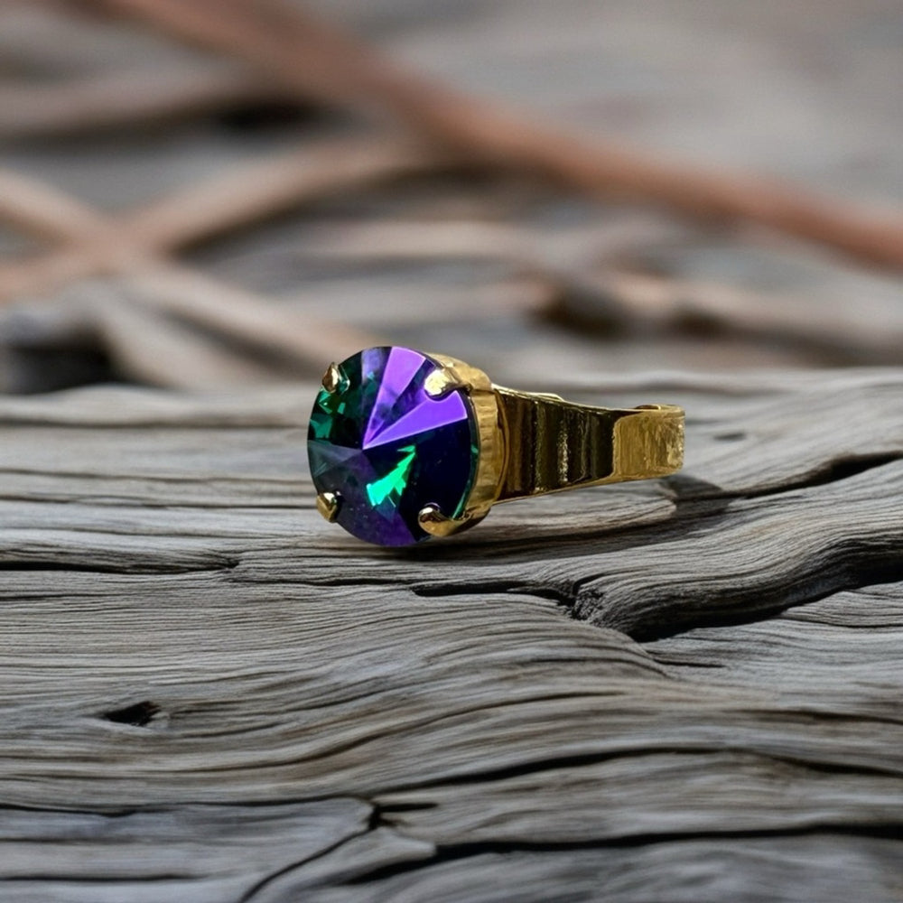 Handcrafted ring made with Swarovski emerald glacier crystal adjustable fit