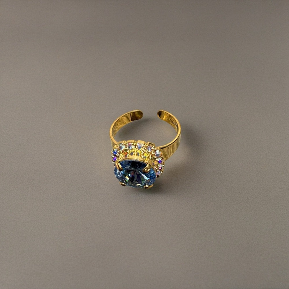 Handcrafted ring made with light sapphire Swarovski crystal size adjustable
