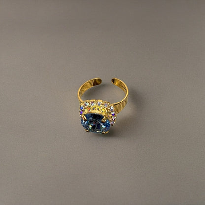 Handcrafted ring made with light sapphire Swarovski crystal size adjustable
