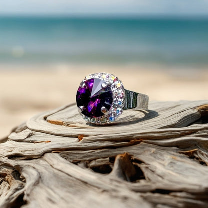 Handcrafted sparkly ring made with Swarovski crystal adjustable fit