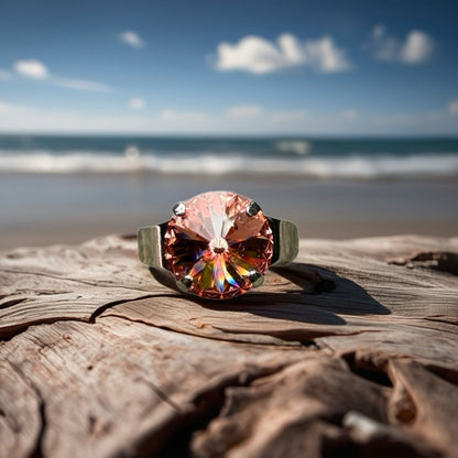 Handcrafted ring made with Swarovski rose peach crystal adjustable size