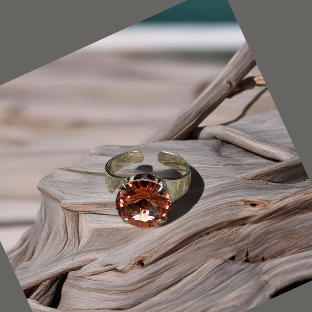 Handcrafted ring made with Swarovski rose peach crystal adjustable size