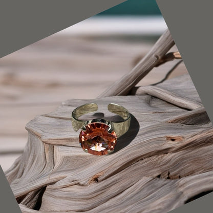 Handcrafted ring made with Swarovski rose peach crystal adjustable size
