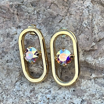 Handcrafted post gold earrings with AB Swarovski crystal