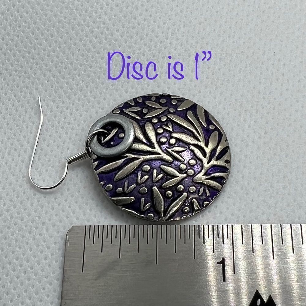 Patina pierced earrings with silver and purple pattern