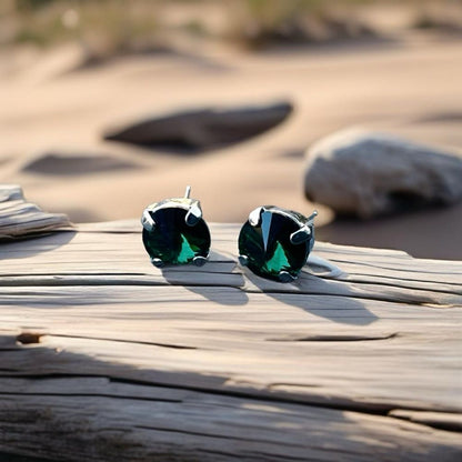 Handcrafted petite stud earrings with sparkly green Swarovski crystal