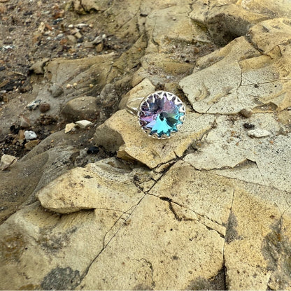 Handcrafted sparkly ring made with light vitrail Swarovski crystal size 9