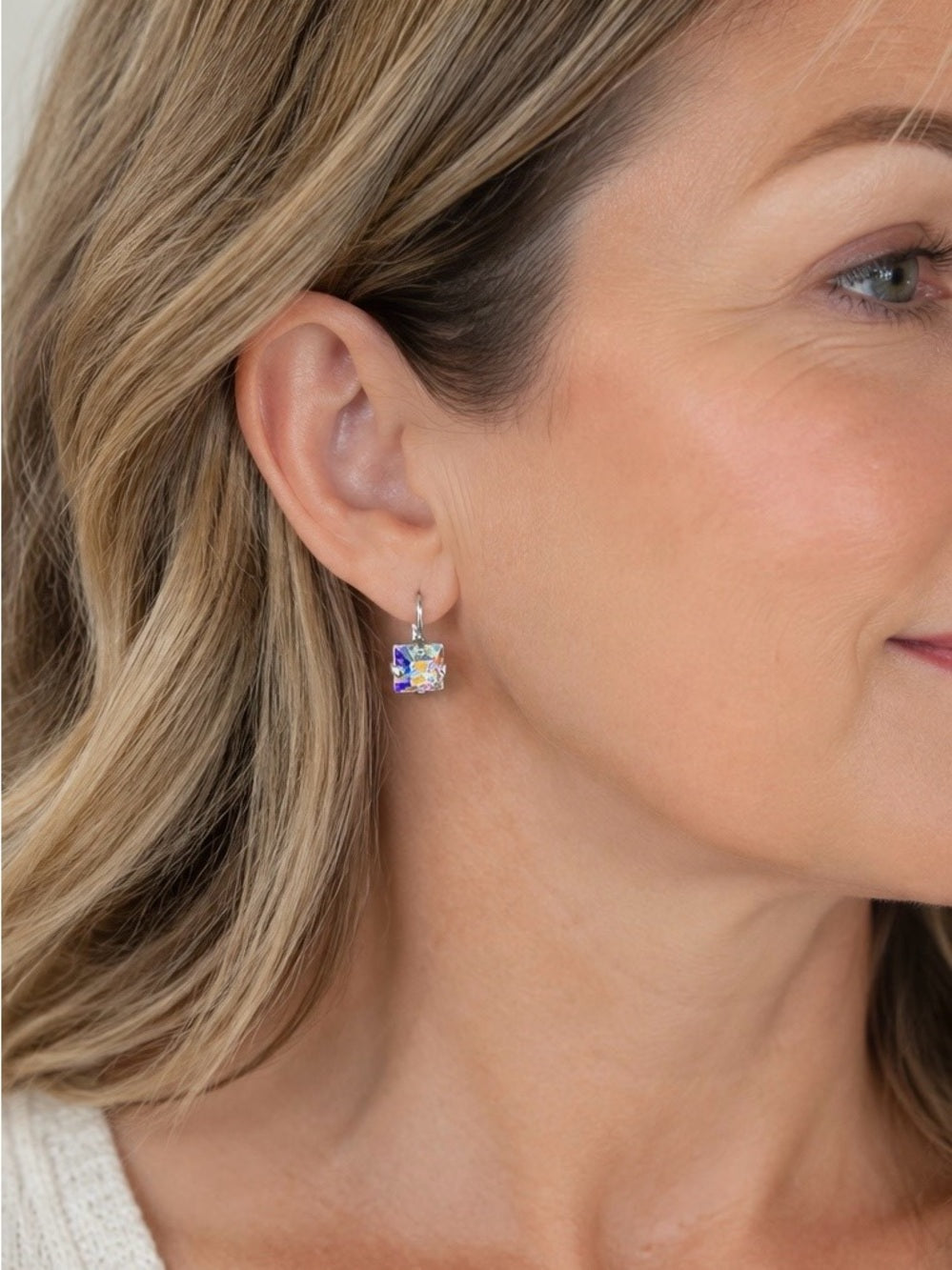 Handcrafted Rhodium-Plated Aurora Borealis swarovski Crystal Earrings