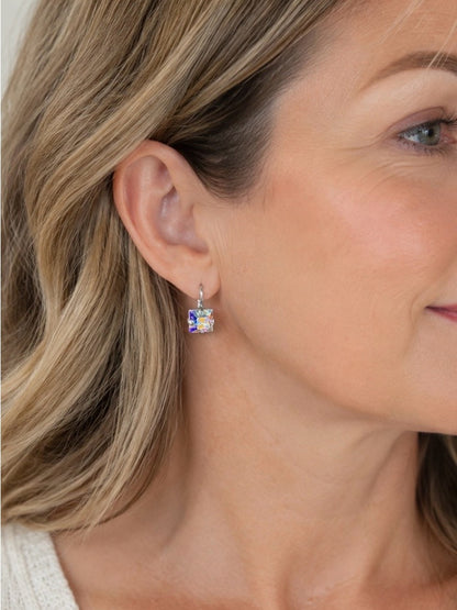 Handcrafted Rhodium-Plated Aurora Borealis swarovski Crystal Earrings