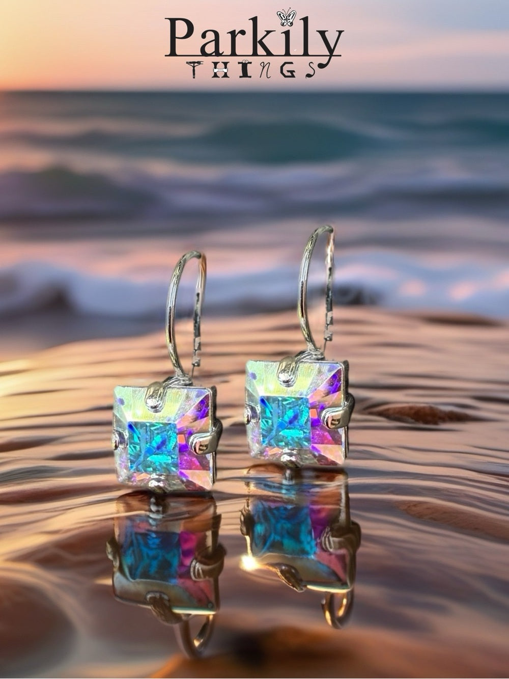 Handcrafted Rhodium-Plated Aurora Borealis swarovski Crystal Earrings