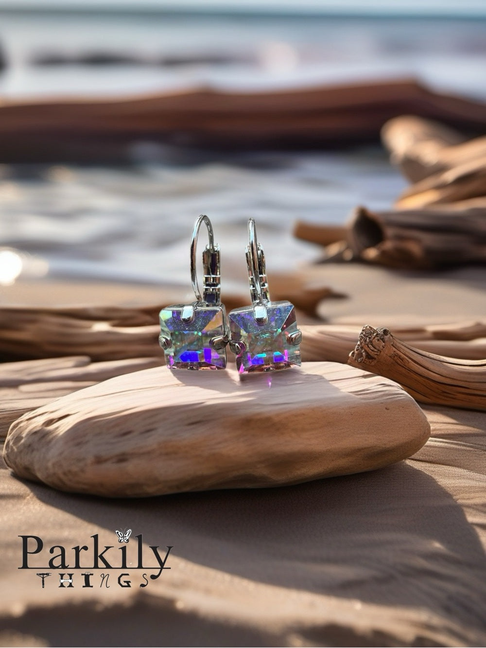 Handcrafted Rhodium-Plated Aurora Borealis swarovski Crystal Earrings