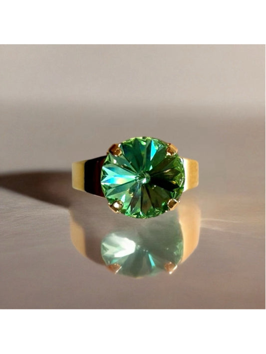 Handcrafted sparkly ring made with Swarovski peridot crystal adjustable fit