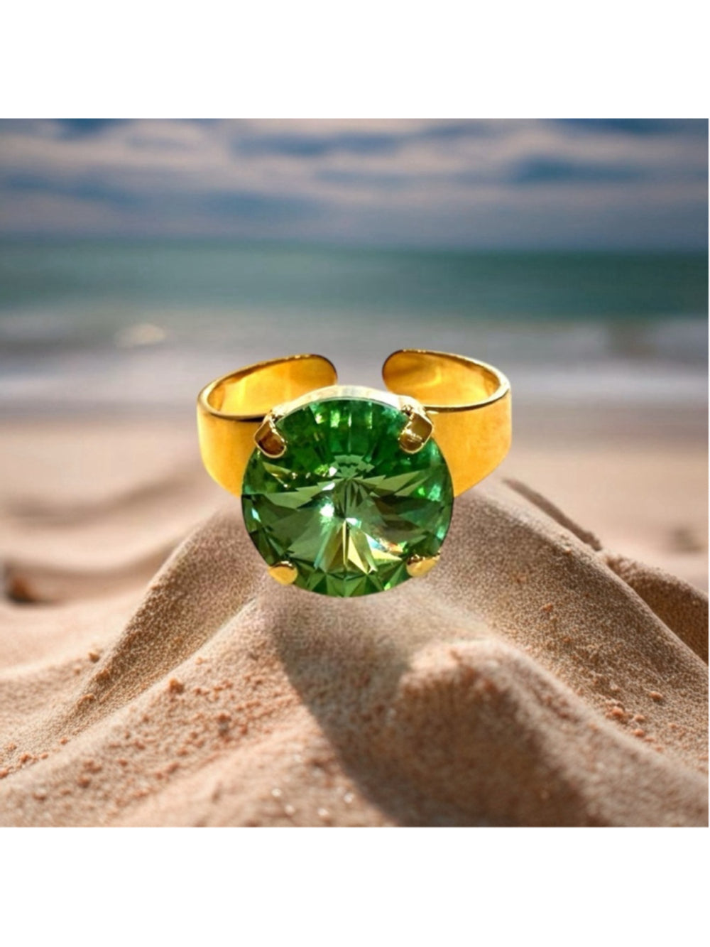 Handcrafted sparkly ring made with Swarovski peridot crystal adjustable fit