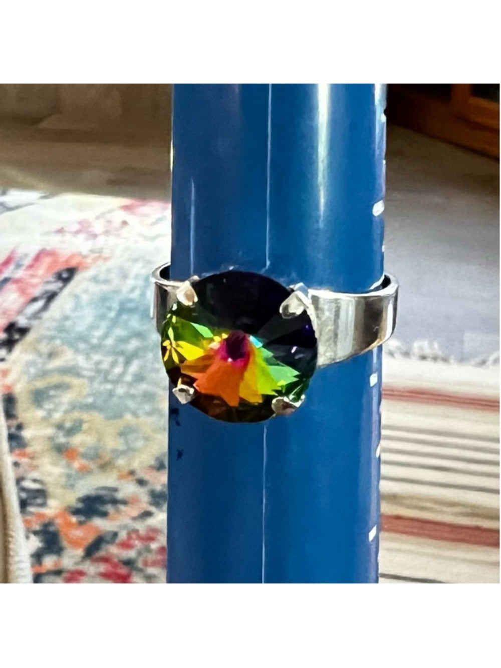 Handcrafted sparkly ring made with medium vitrail Swarovski crystal adjustable