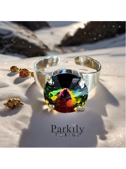 Handcrafted sparkly ring made with medium vitrail Swarovski crystal adjustable