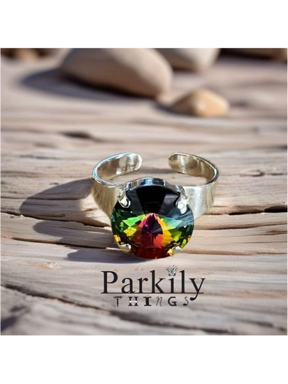 Handcrafted sparkly ring made with medium vitrail Swarovski crystal adjustable
